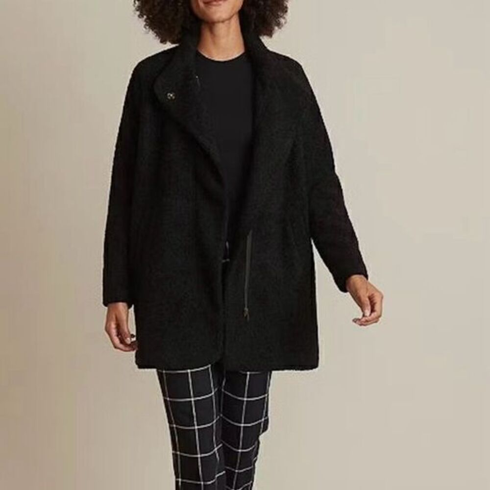 NWT Marine Layer Women's Stephanie Black Cocoon Coat Size‎ L Sherpa Overcoat